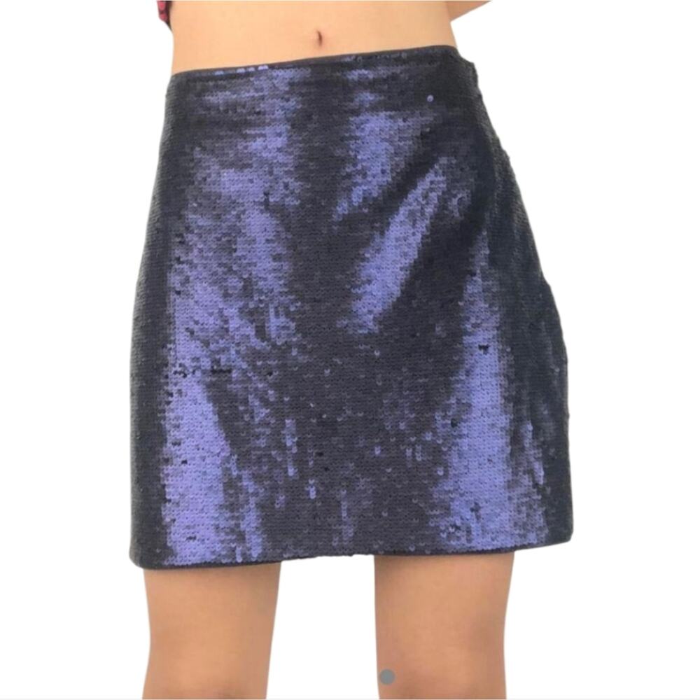 Banana Republic Iridescent Purple Blue Sequin Mini Skirt Party Glam Night Out L